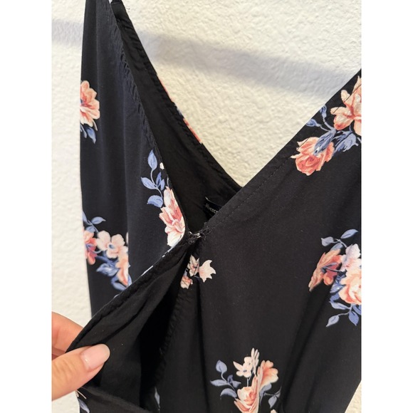 Abercrombie & Fitch Dress Womens Small Black Floral Wrap Midi Sleeveless V Neck - Picture 7 of 13